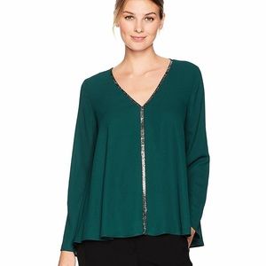 Karen Kane Emerald Sparkle Flare Blouse